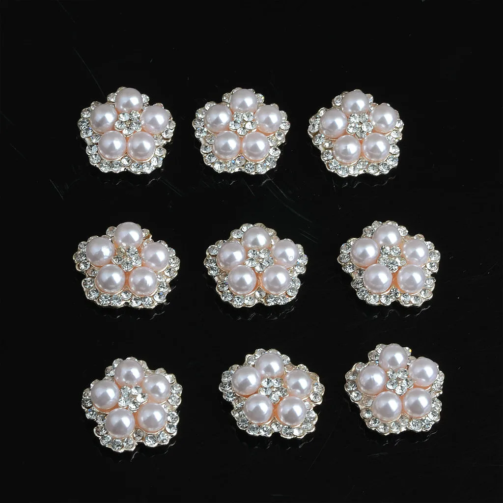 10pcs Decorative Flower Pearl Rhinestone Beads Flatback Button Embellishment