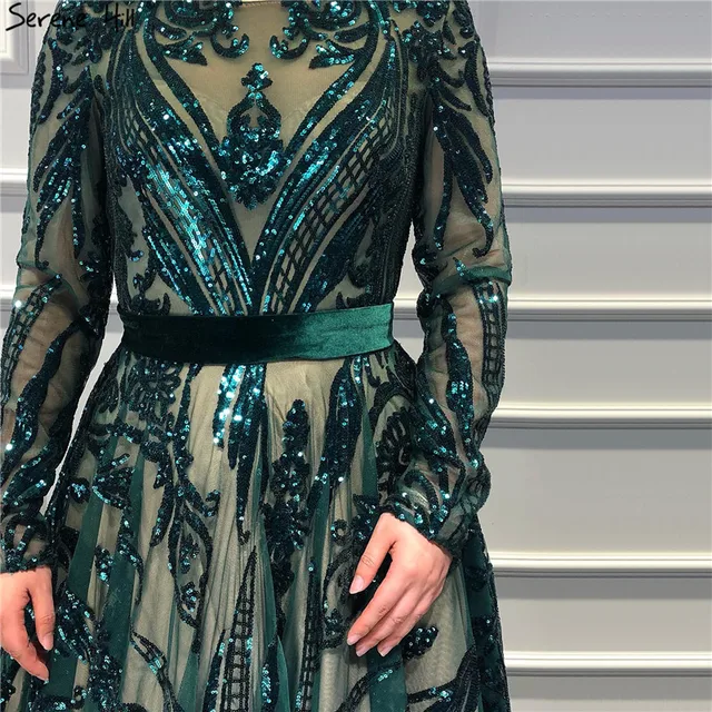 Long Sleeve Sequined Evening Gowns 