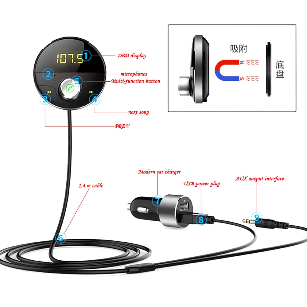 AOSHIKE Wireless Receiver Bluetooth FM Transmitter Modulator Car Kit FM Radio 12V 24V Car Charger Music Player Digital Display AOSHIKE Wireless Receiver Bluetooth FM Transmitter Modulator Car Kit FM Radio 12V 24V Car Charger Music Player Digital Display