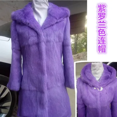 Длинные пальто размера плюс S-8XL с капюшоном из натурального кроличьего меха, верхняя одежда, женские куртки из натурального меха, Осень Зима Новая коллекция 577-1 - Цвет: Violet
