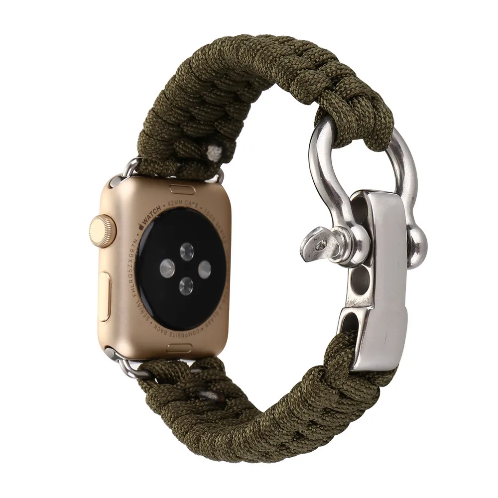 Тканый нейлоновый ремешок для часов Apple Watch iwatch 1 2 3 38 мм 42 мм военный тактический парашютный шнур для выживания на открытом воздухе - Цвет: Color E