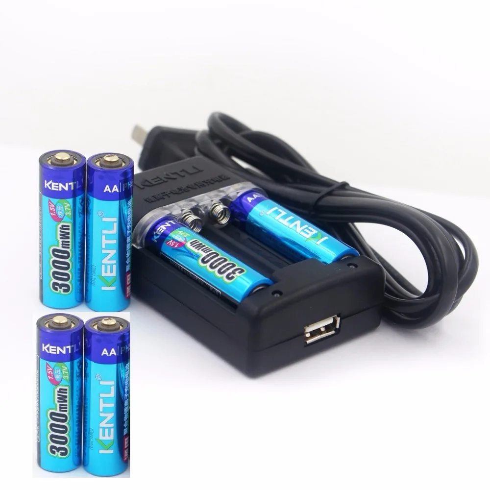 Free shipping KENTLI 6pcs1.5v AA battery 3000mAh AA rechargeable li-ion polymer lithium battery + Intelligent Fast Charger