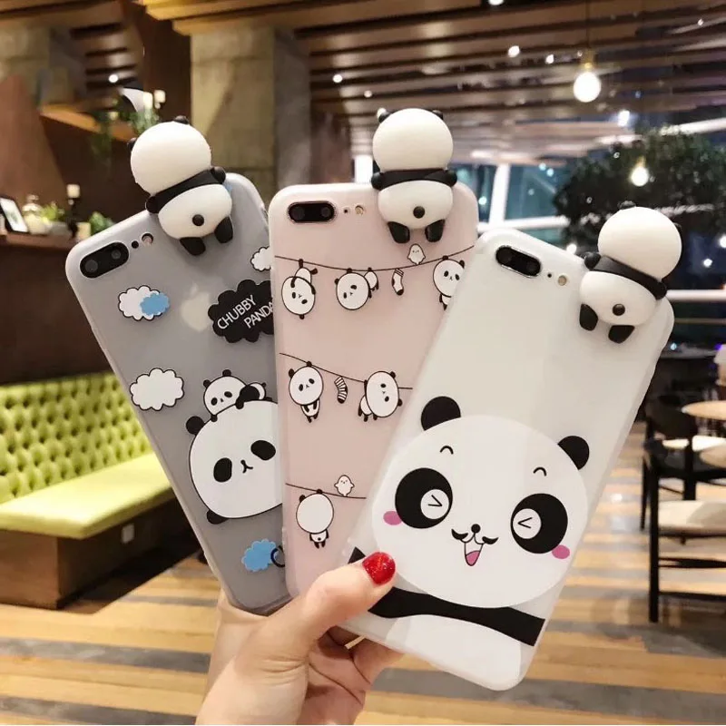 

YSW For iPhone X 6 6S 7 8 Plus 5 5S SE Case 3D Cute Panda Translucent Soft TPU Cover For iPhone 7 Plus Shell Coque