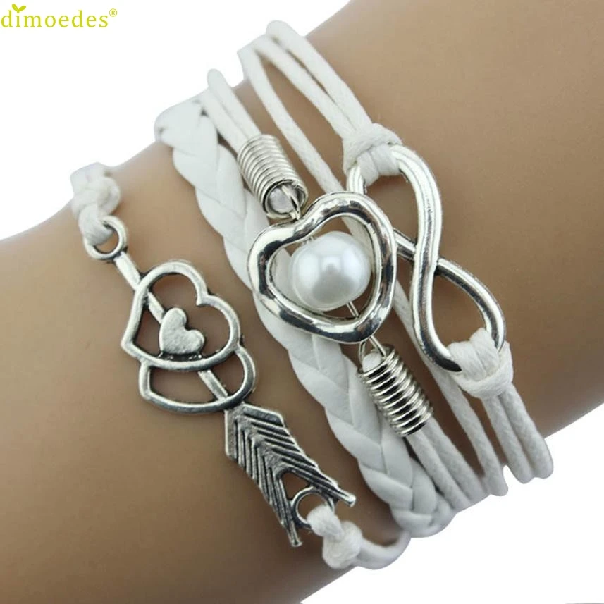 

Diomedes Newest Hot Sales 1PC Infinity Love Heart Imitation Pearl Friendship Antique Leather Charm Bracelet Summer Bracelet