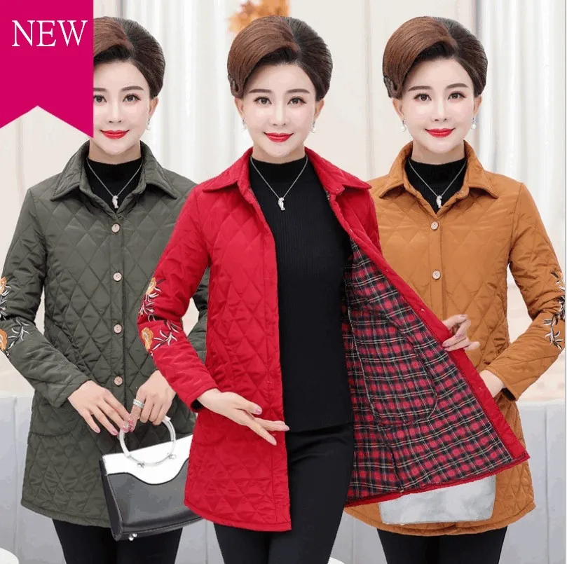 

thin quilted jacket 2019 autumn winter new middle age women embroidery cotton-padded tops mother coat