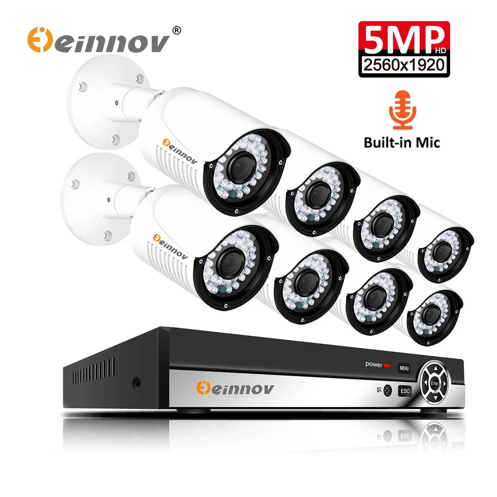 

Einnov 5MP 8CH Kit Video Surveillance POE Audio System CCTV H.265 NVR Kit Outdoor Security Camera System IR Waterproof HD XMEye