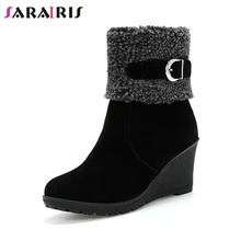 SARAIRIS/Новинка, Прямая поставка, размеры 34-43, модные Нескользящие женские ботильоны на молнии, г. Зимняя обувь на высокой танкетке женские теплые ботинки на меху