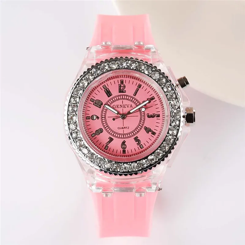 Лучшие модные прозрачные нейтральные Кварцевые Светящиеся женские часы высокого качества роскошные стразы женские часы Clcok Reloj Mujer# B - Цвет: Розовый