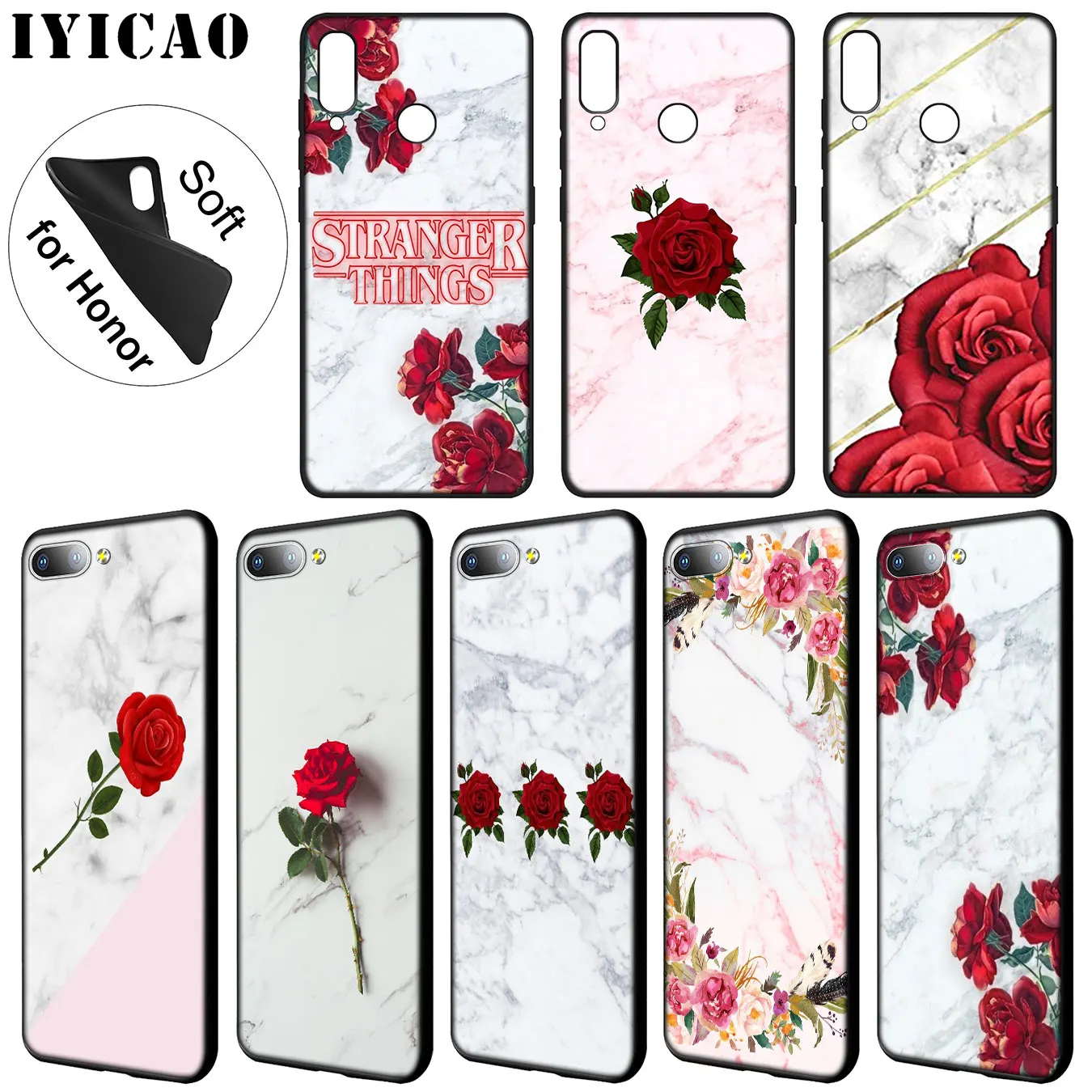 Мягкий силиконовый чехол IYICAO Red Rose Power Girl Marble для Huawei Y9 Y7 Y6 Prime 2019 Honor 20 8C 8X 8 9 9X 10 Lite 7C