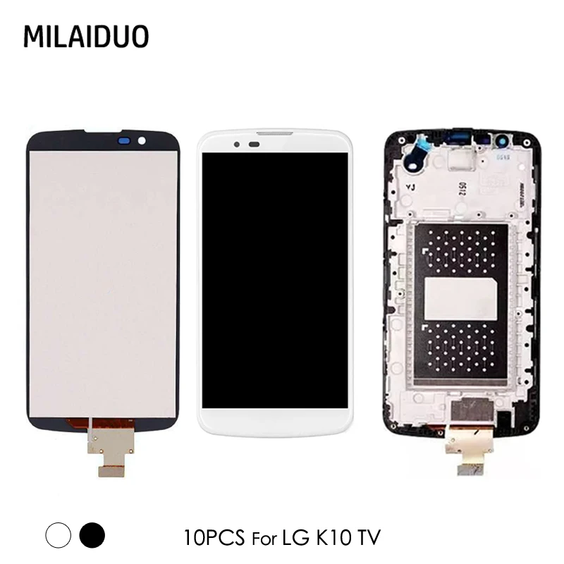 

10 PCS LCD Display For LG K10 TV K10TV K430TV K410TV Touch Screen Digitizer Assembly Replacement Black White With Frame