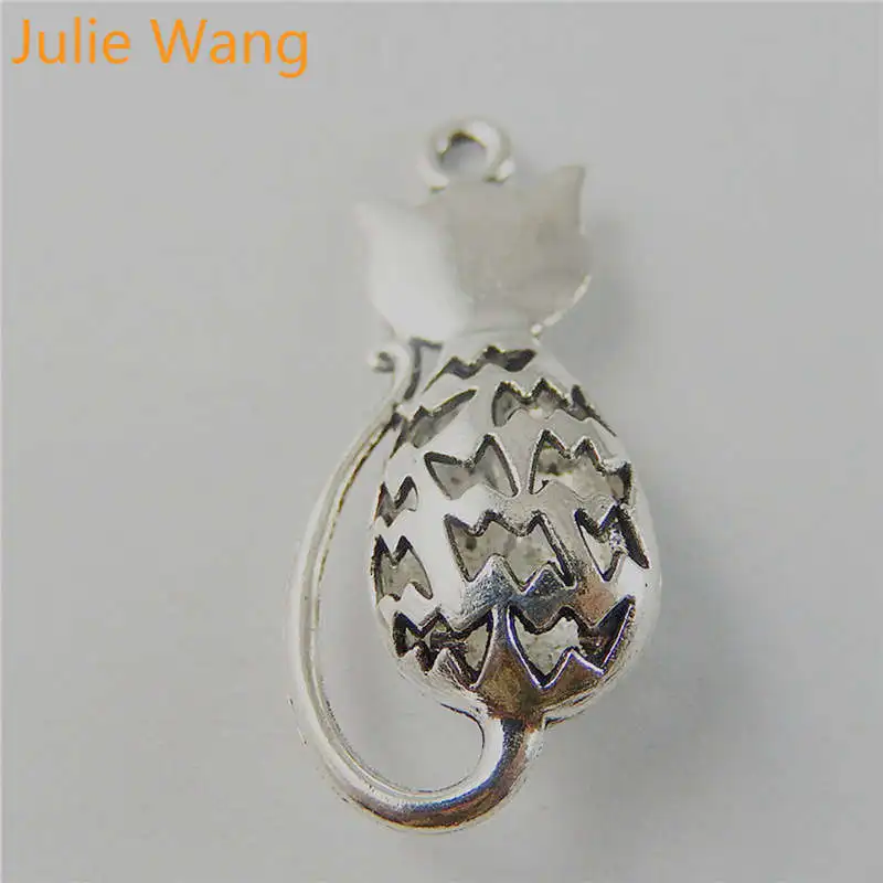 

Julie Wang 10PCS Shy Cats Charms Antique Silver Cute Hollow Animal Necklace Bracelet Hanging Jewelry Making Accessory