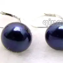 Большой 13-14 мм черный натуральный плоский жемчуг со Стерлинговое Серебро 925 левербэк Earring-ear369 /розничная