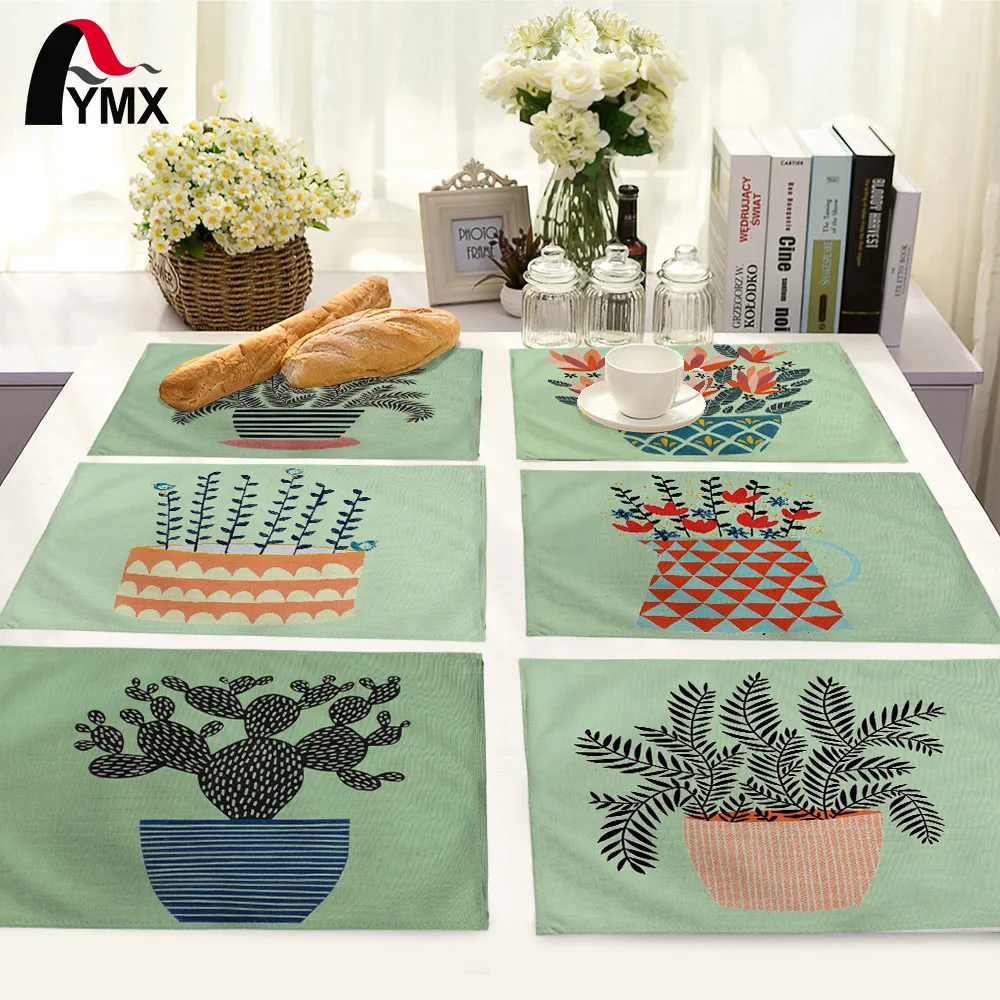 Potted Plants Pattern Table Mat Kitchen Decoration Table Napkin For