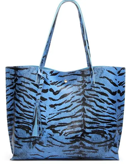 Большие вместительные сумки на плечо с кисточками из искусственной кожи с леопардовым принтом женские сумки кошелек европейские модные дизайнерские повседневные сумки - Цвет: blue