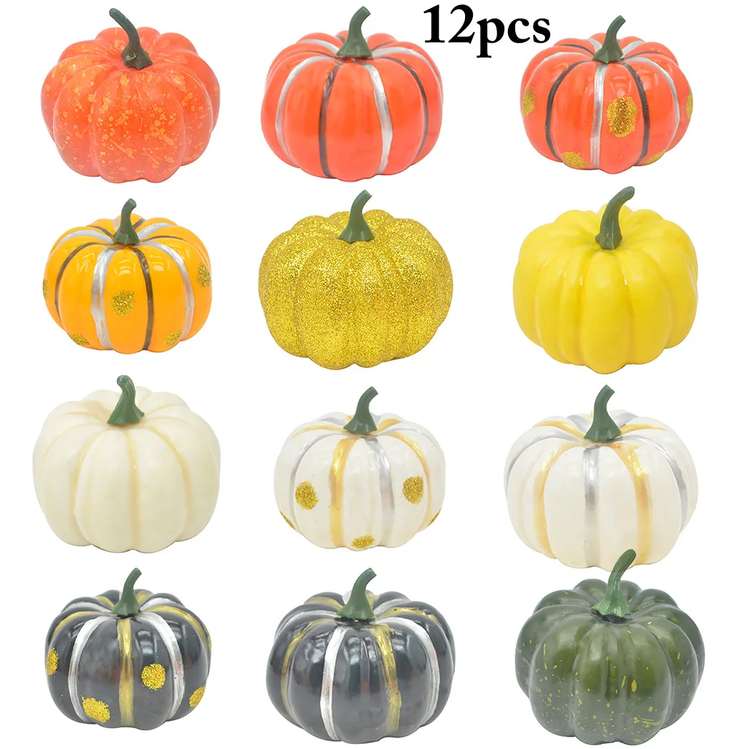 

12pcs Funny Halloween Pumpkin Lifelike Artificial Pumpkin Photo Prop Foam Festival Halloween Party Garden Decor Ornament Craft