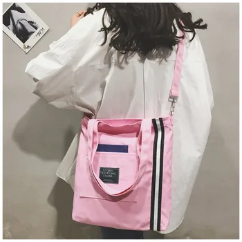 

Multi-function Girls School Book Bag 2019 Female Korean Style Single Shoulder Shopping Bag Simple Foldable Canvas Tote Bags