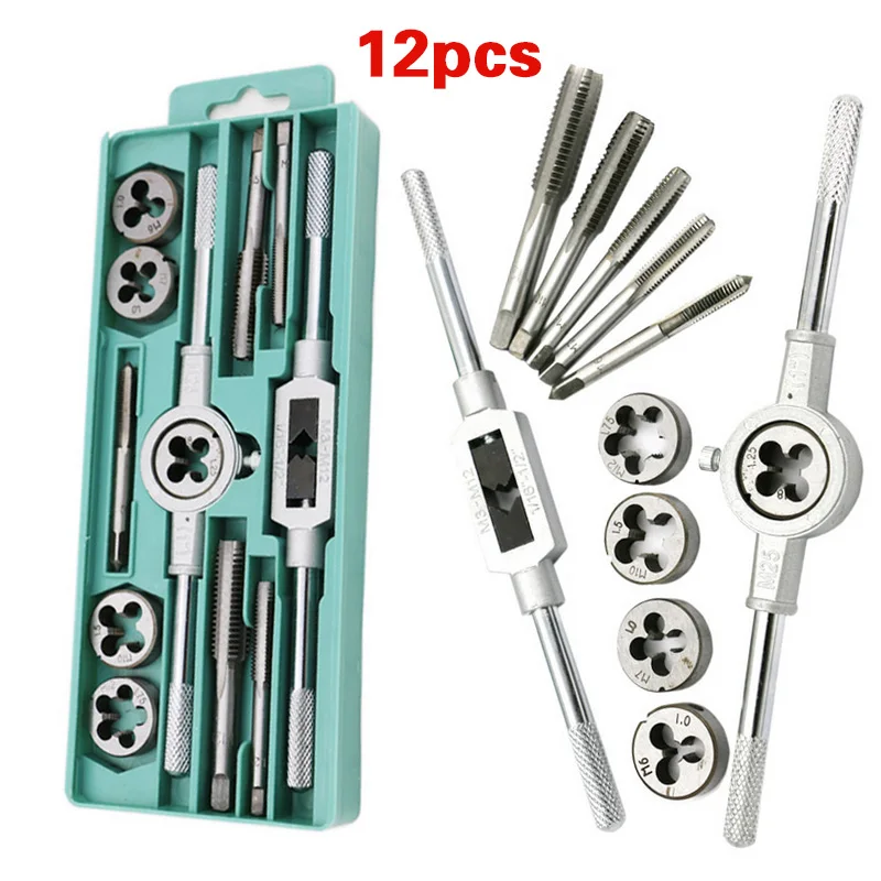 12Pcs/Set Metric Adjustable Taps Dies Wrench Handle Tap And Die Kit M3