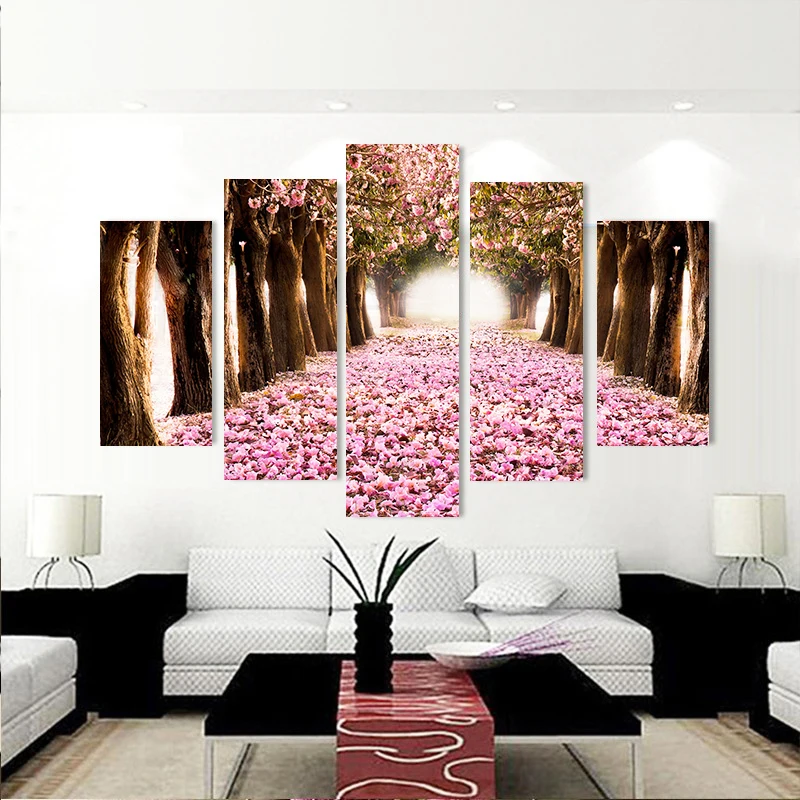 us $10.7 49% off|5 piece forest modern wall art high definition screen  printed images picture living room decoration pink flower 5 pieces  picture-in