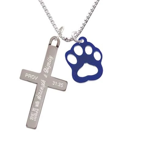 Acrylic Small Paw Navy Blue - Strength and Dignity - Cross Necklace (1)