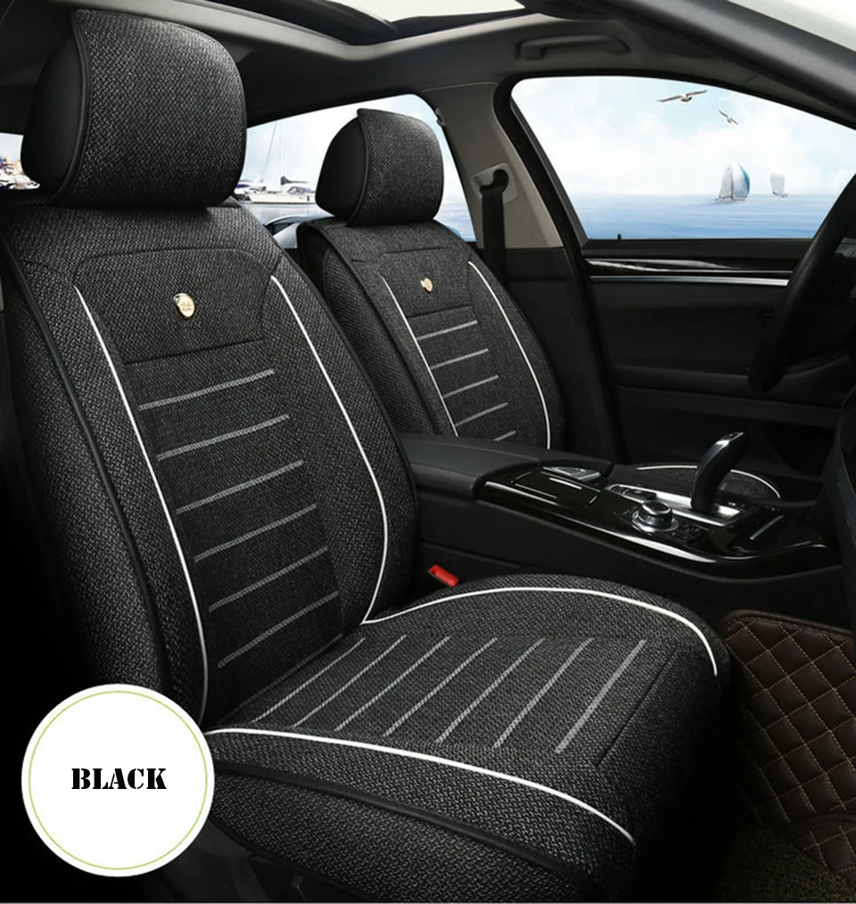 Details About Linen Fabric 5 Sit Car Seat Cover Front Rear Full Set Car Interior Accessories
