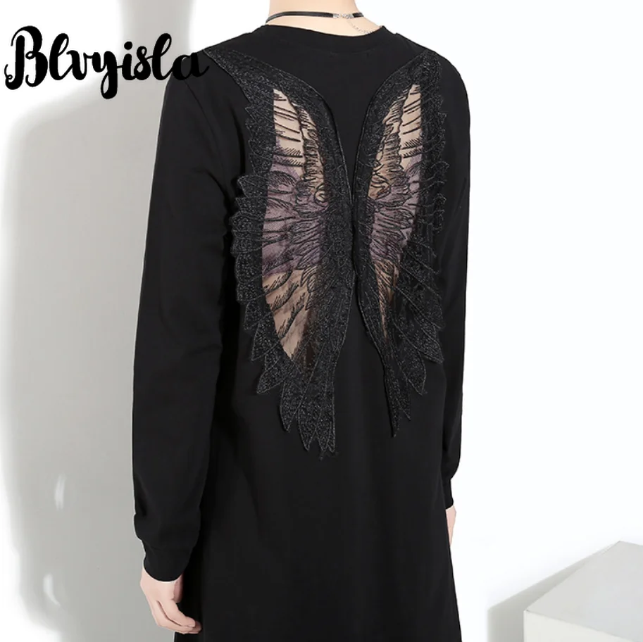 

Blvyisla Retro Central Black Wing Mesh Sheer Irregular Dress Special Steam Punk Chiffon Patchwork Trend Dresses