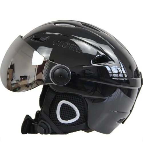 Фирменный Черный лыжный шлем с очками для мужчин/женщин/детей, Теплая Зимняя Маска для снегохода, шлем для сноуборда, шлем для мотолыж/саней, Спортивная безопасность - Цвет: Light black