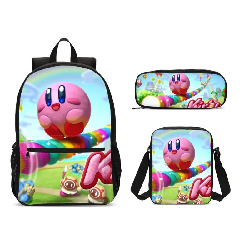 

3Pcs/Set Portfolio School Bags For Boys Girls Cute Cartoon Kirby 3D Printing Bookbag Rucksack Students Backbag Mochila Escolar