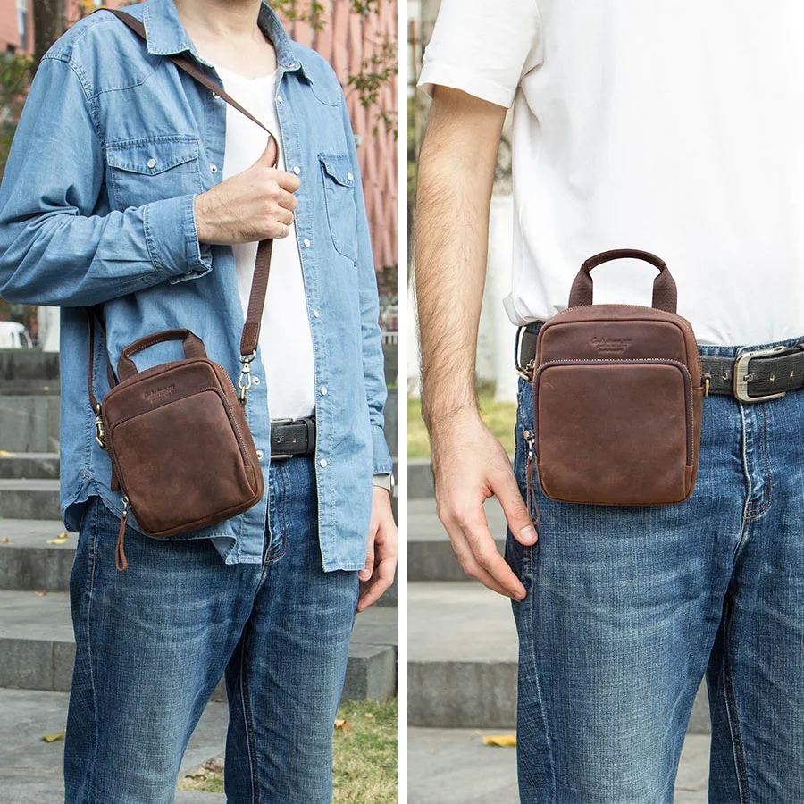 CONTACT'S Мужская изящная сумка из натуральной кожи, в стиле винтаж Мужские сумки на ремне для мужчин большая емкость с карманом для мобильного телефона