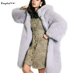 Fang Tai Fur 2019 Женская тканая лисий мех пальто с длинным рукавом лисий мех пальто с меховым капюшоном Твердые открытые полосы женские настоящие