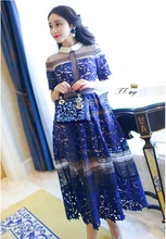 High-end custom  style autumn fashion runway dress Lace embroidery sexy long party dresses