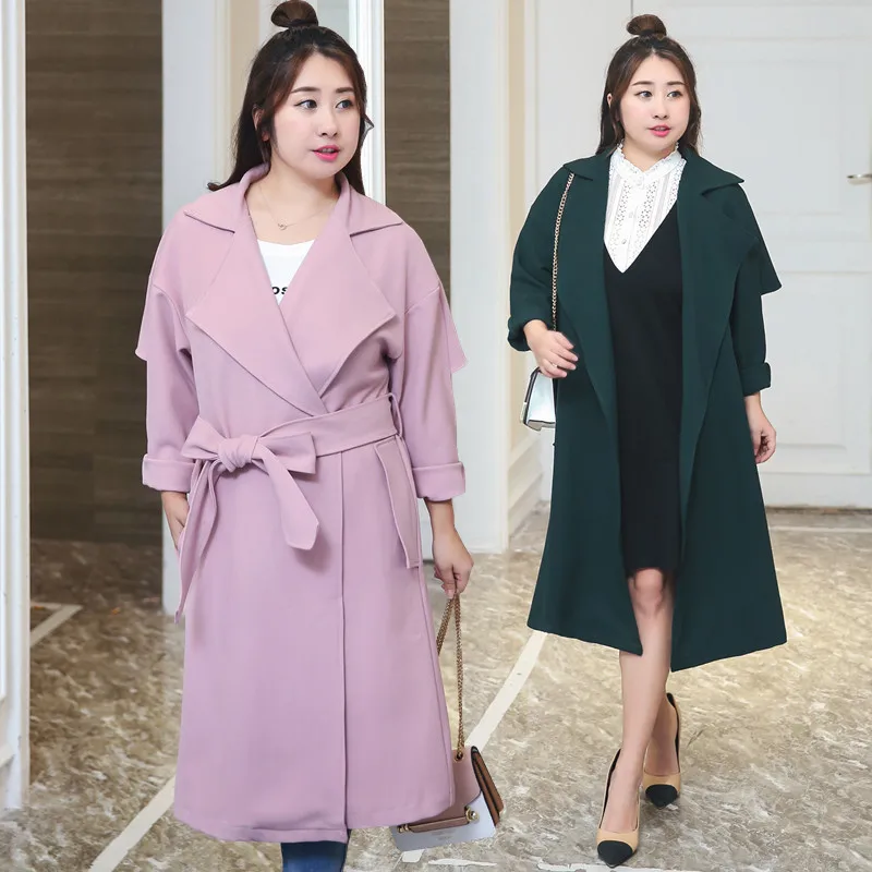 Plus Size Casual Solid Long Trench Coats Spring Women Loose Full Sleeve