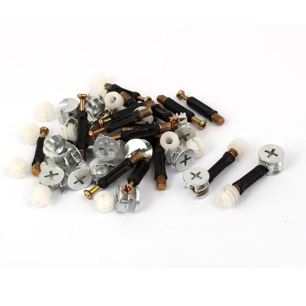 UXCELL Metal Plastic Furniture Cabinet Fixing Screw Eccentric Cam Dowel Nut Fitting 15mm Dia 20 Sets For The Panel Connecting