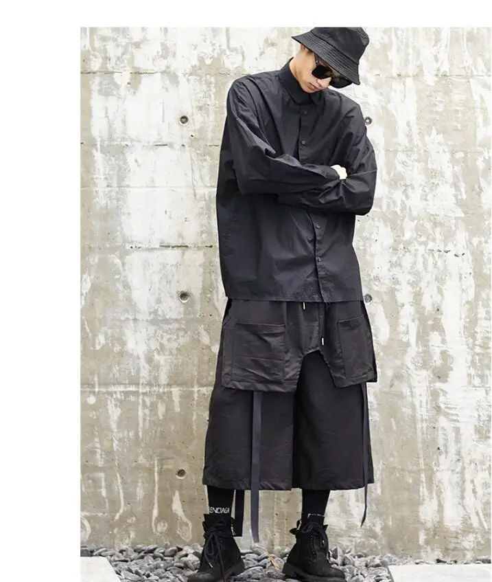 spring and summer new stage catwalk show Japanese fashion men's casual wide-leg pants loose fashion nine points skirt pants