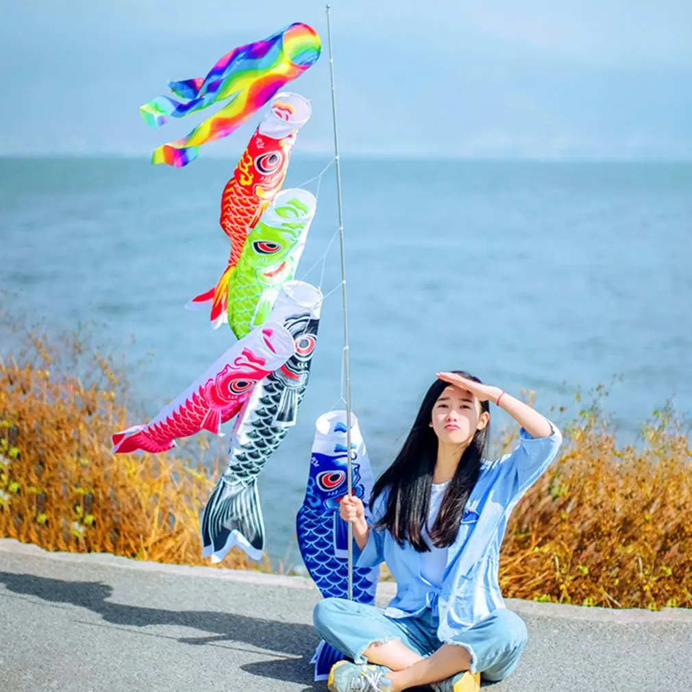 

New 55cm Koi Nobori Waterproof Japanese Carp Windsock Streamer Hanging Colorful Fish Flag Decor Kite Koinobori For Children