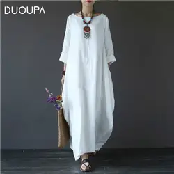 DUOUPA 2019 Весна плюс платья женские 4xl 5xl свободные большие размеры с круглым вырезом белое бохо платье с длинным рукавом женское платье Макси