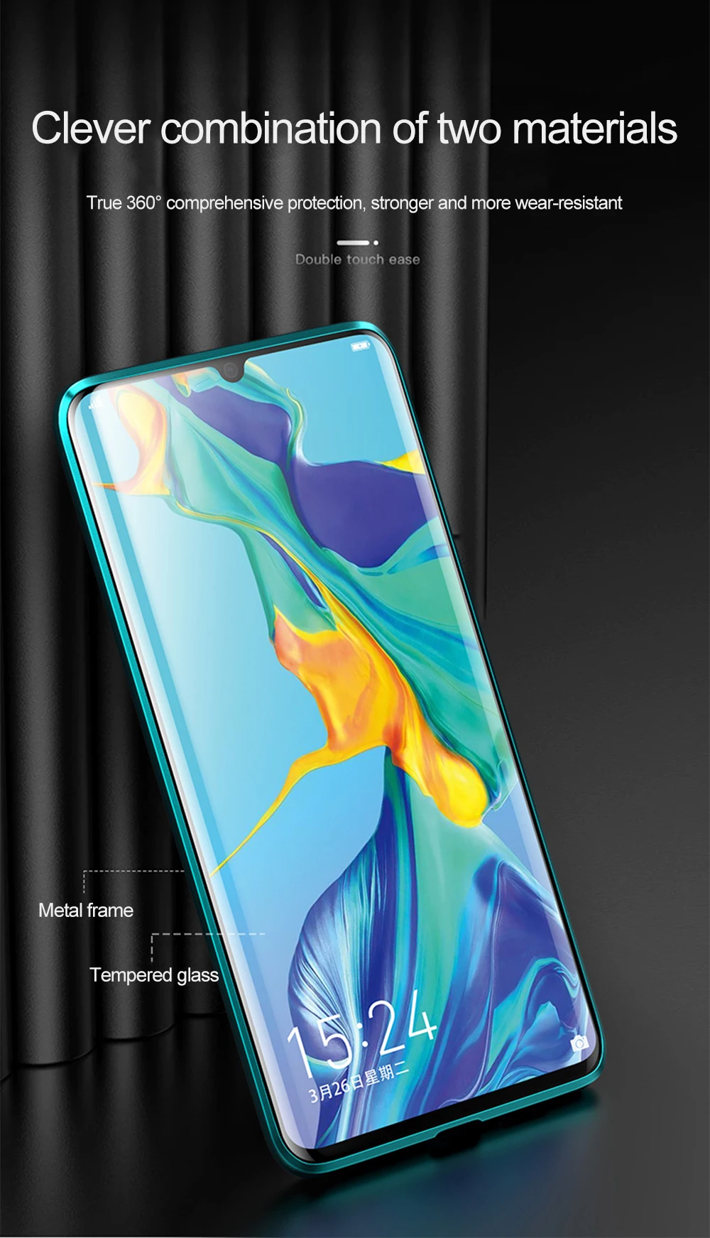 Магнитный чехол для huawei P30 Pro, полный корпус, защитный, роскошный, 360 поглощение, водонепроницаемый, закаленное стекло, покрытие, Funda, изогнутая поверхность