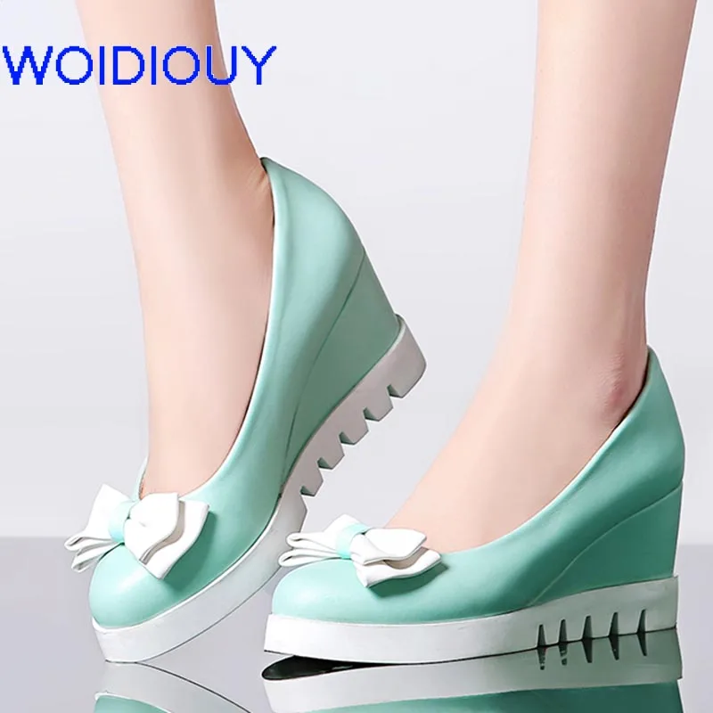 

Women High Heels Wedges Shoes PU Plus Size Platform Female Pump Casual Shallow Pumps Wedding Party Dress Shoes Woman Stiletto