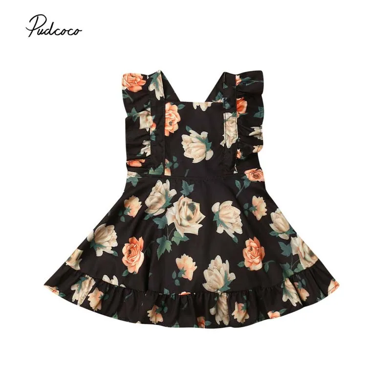 

2019 Baby Summer Clothing Toddler Kid Baby Girl Dress Clothes Flower Ruffle Sleeve Princess Tutu Dress Sleeveless Gown Dress