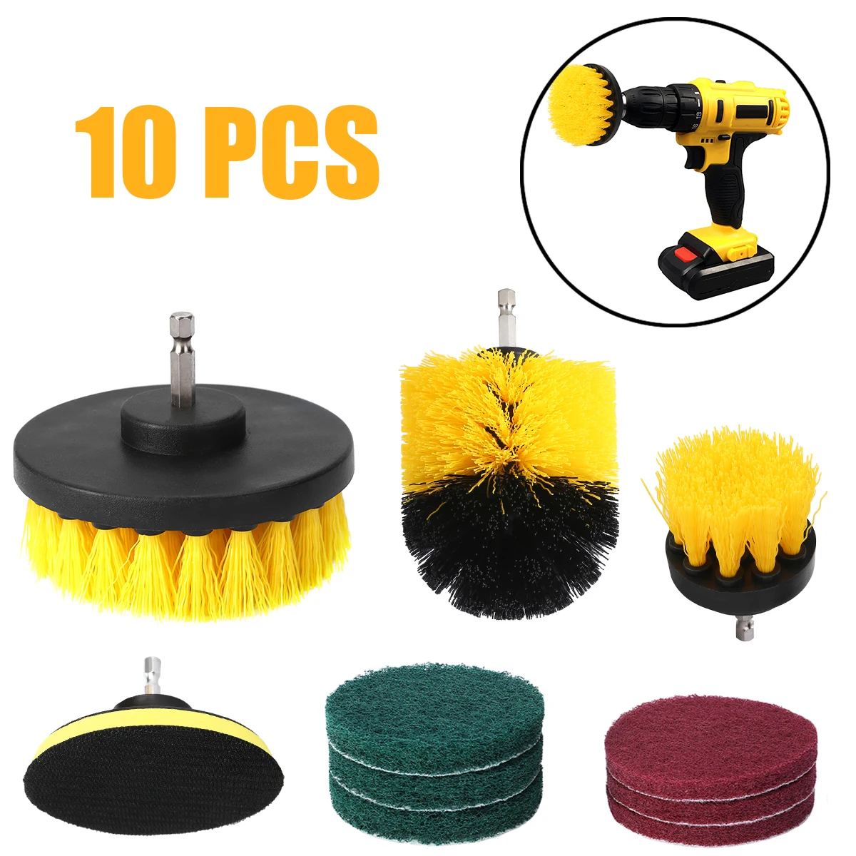 

10pcs/set Scrub Pads Tile Grout Power Scrubber Brushes Cleaning Kit Drill Backing Plate + Brush Combo Scrub Tub Cleaner