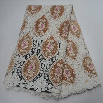 

2019 fashion Nigerian pattern wedding african lace fabric with stones / guipure cord lace fabric for wedding party -LP30