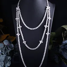 Аккинг дизайн цветок Длинная цепочка Свадебный кубический цирконий ожерелье серьги наборы для женщин Свадебные Ювелирные наборы