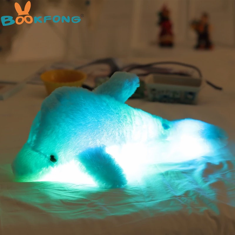 BOOKFONG 45 см Красочный Светодиодный светильник подушки милые чучело дельфина плюшевые игрушки куклы для девочек подарок на день рождения