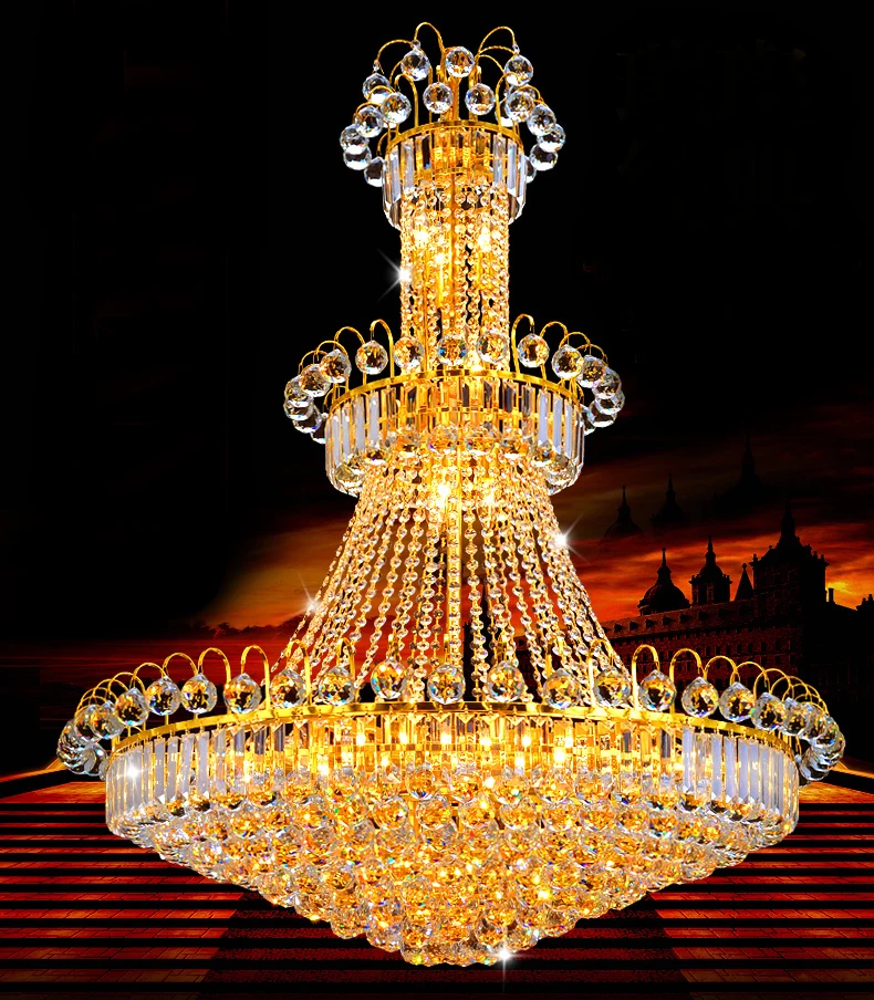 3 tiers Luxurious Crystal Chandelier Large European Golden Hanging Lamp