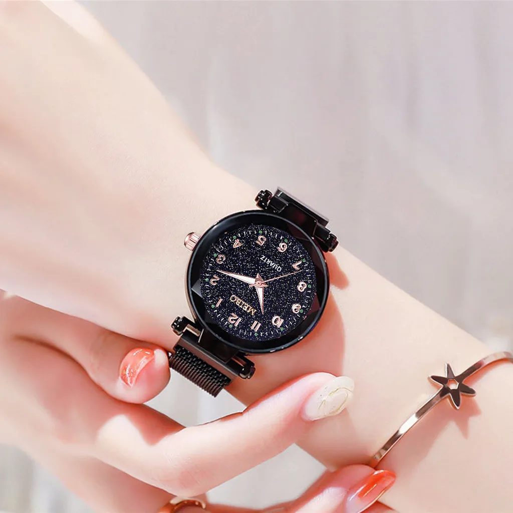 Роскошные Брендовые женские часы с магнитной пряжкой, стальной сетчатый ремень, браслет, часы, звездное небо, кварцевые наручные часы, часы в подарок, Reloj Mujer# W
