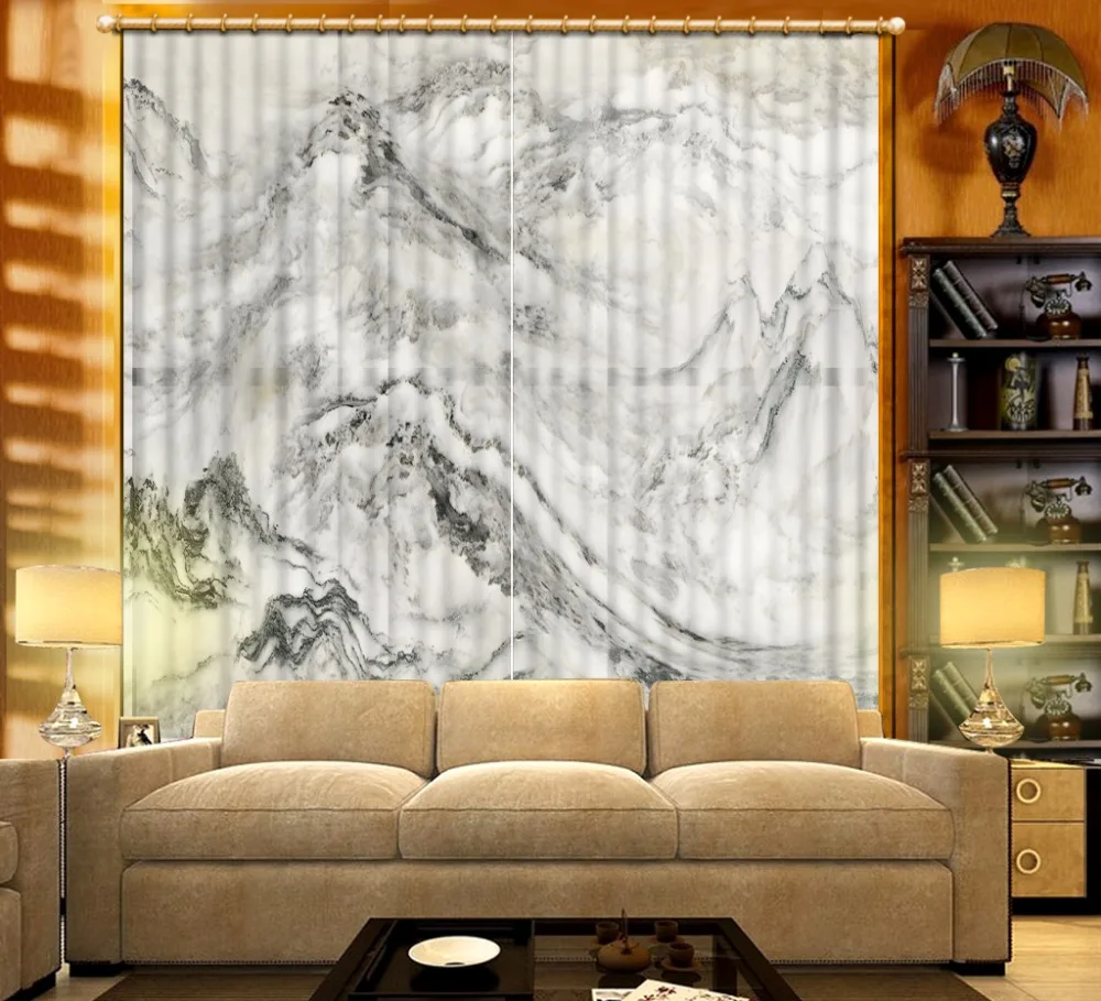 

grommet curtains Customize any size window decoration curtains Ink marble Living room bedroom Kid room wedding 3D curtains
