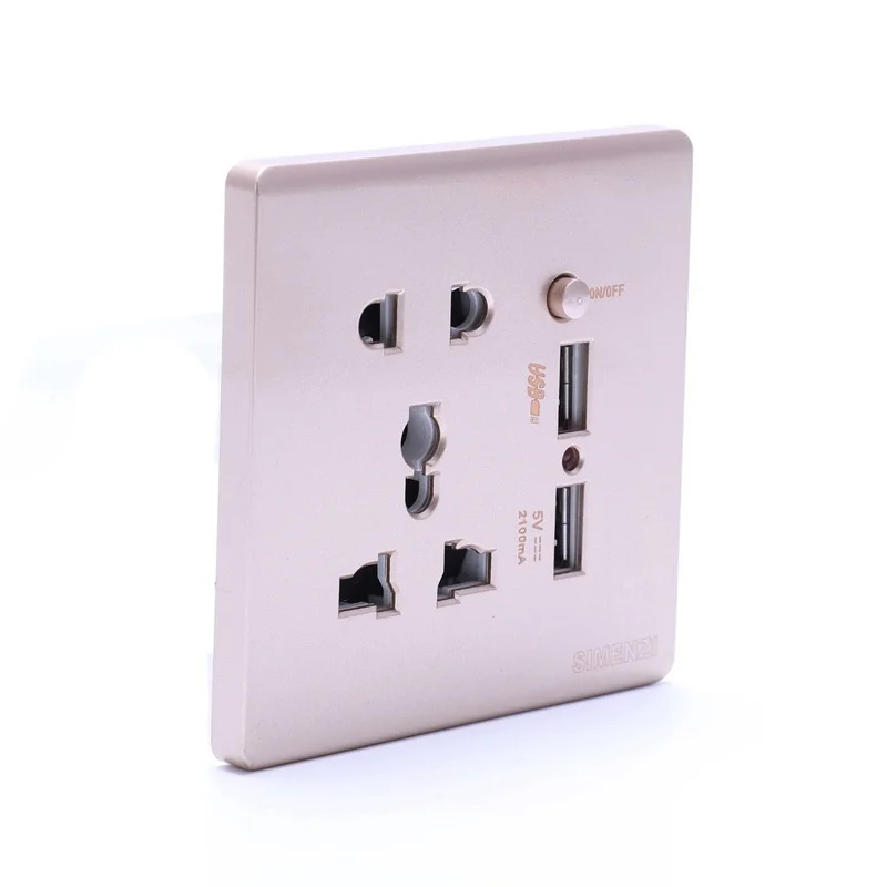 

Wall Electrical 10A Universal Plug Faceplate Socket Double 2 USB Outlets Ports Switch For Mobilephone Charging Electrical Sock