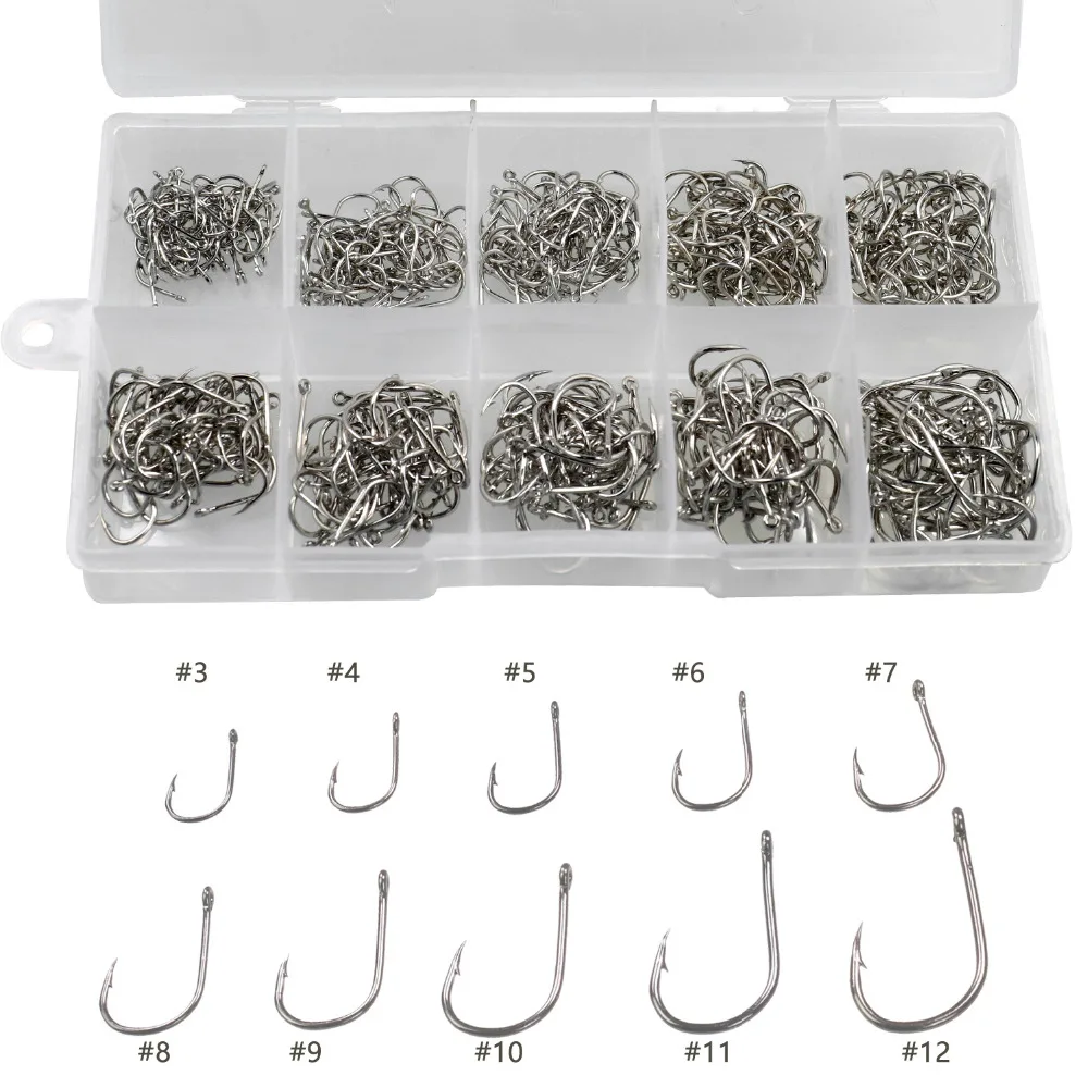 500pcs/box Fishing Hooks Mixed Size 312 High Carbon Steel Carp