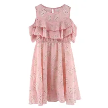 Детское платье Летнее платье для девочек 8, 9, 10 и для детей 12 лет с открытыми плечами Цветочный принт комплект из желтых шифоновые платья пляжное платье для девочек, детская одежда