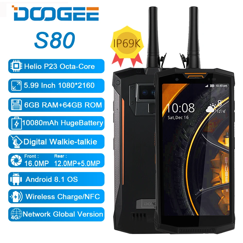 DOOGEE S80 Мобильный Телефон IP68 IP69K Walkie Talkie Беспроводная зарядка NFC 10080 мАч двойной 4G 5 99