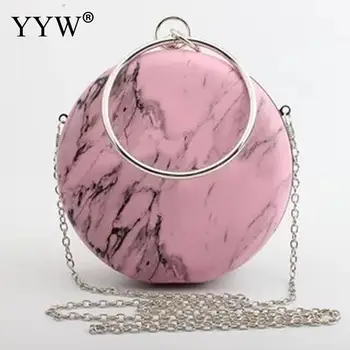 

YYW Pink Bags For Women 2018 Round Marble Evening Bags Circle Ring Handbag Clutch Bags Elegant Wedding Bags Gold Bolsa Feminina